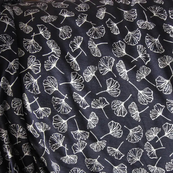 Navy/White Ginko Leaves - Silky Modal/Lycra Knit by the 1/2 yard