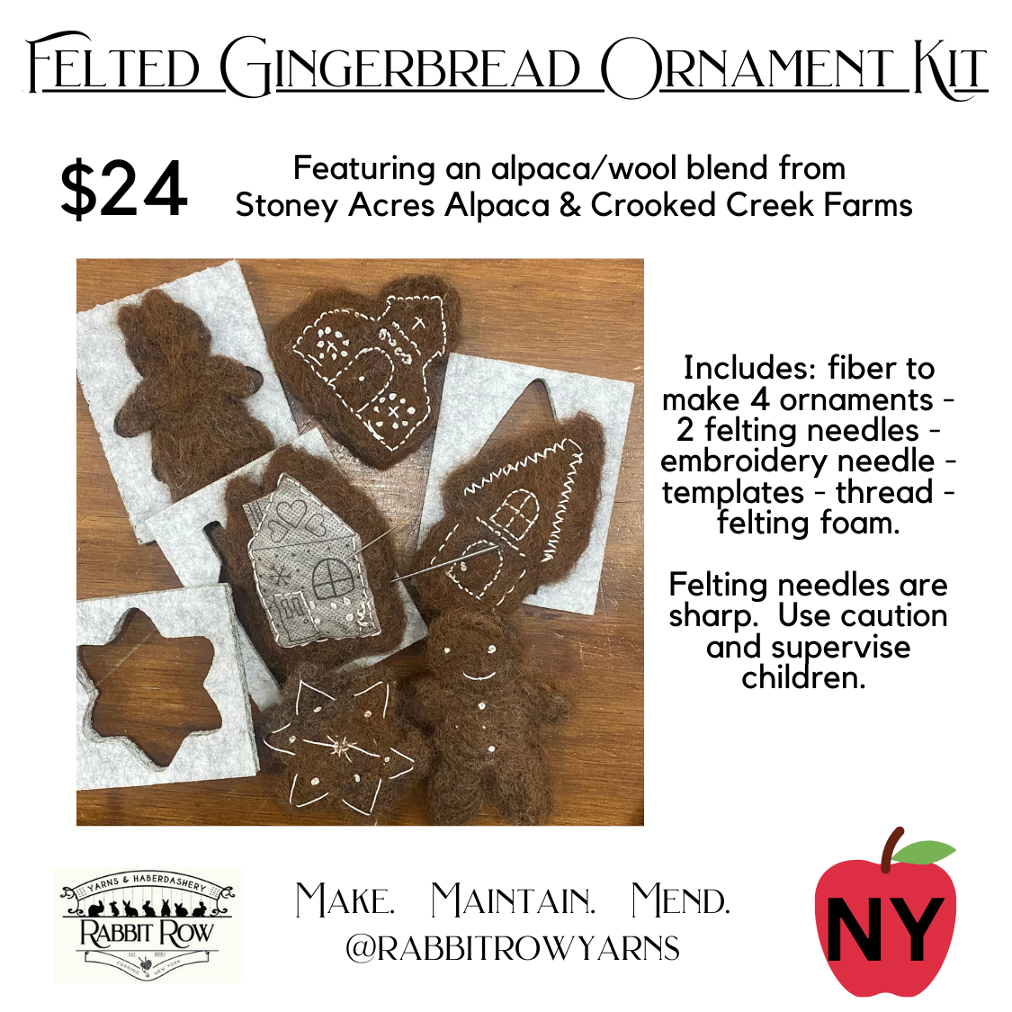 Felted Gingerbread Ornament Kit – Rabbit Row Yarns & Haberdashery