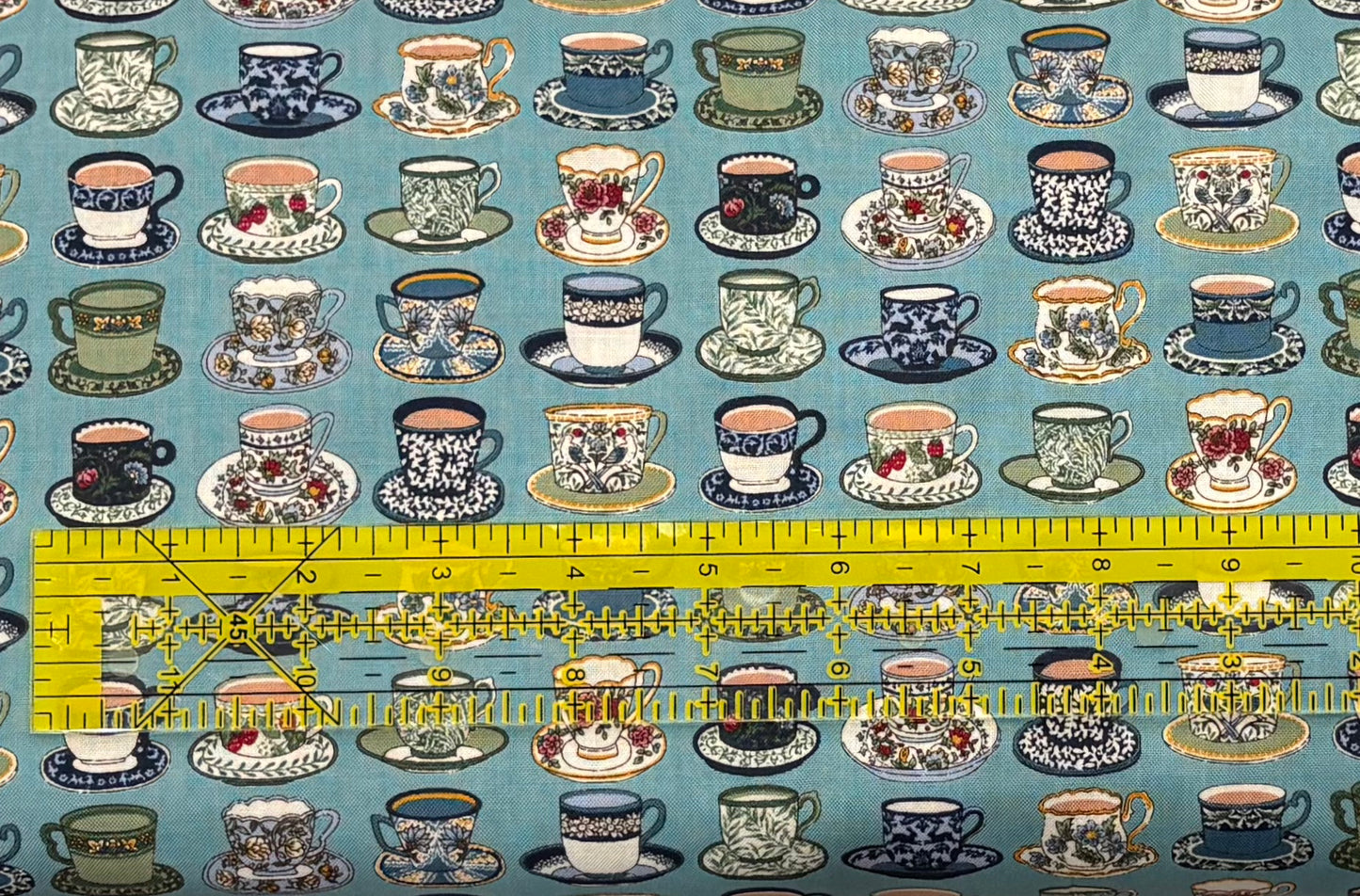 Kokka Art Nouveau Symphony Teacup Japanese Cotton Fabric by the 1/2 yard