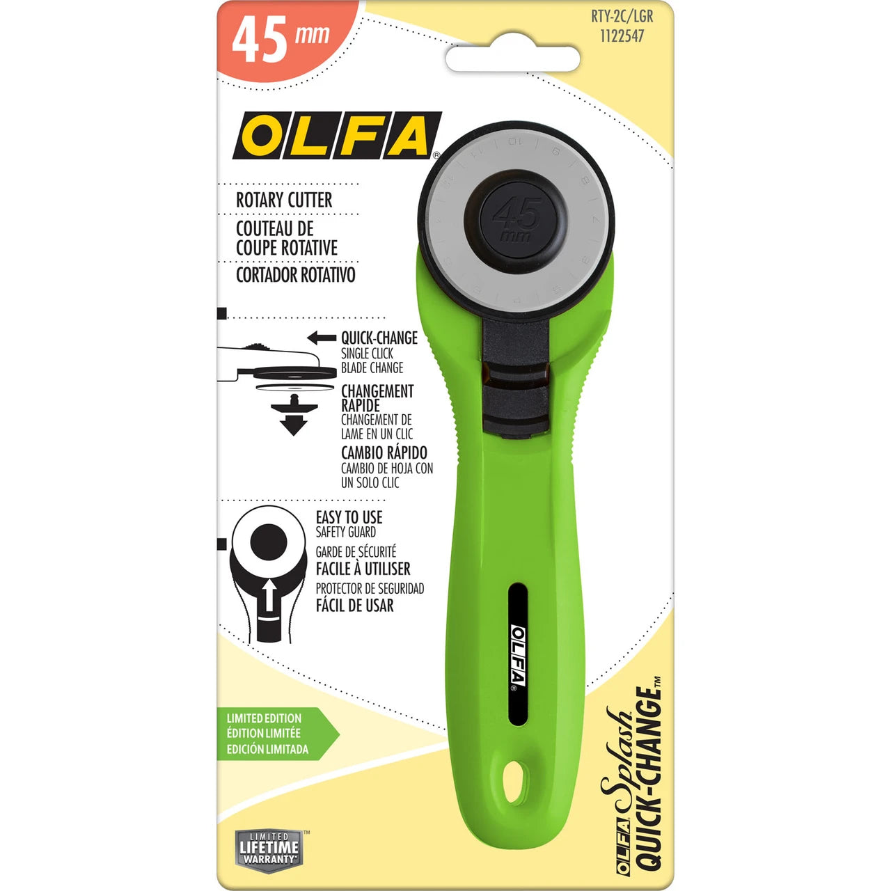 Splash Rotary Cutter 45mm, Lime Green & Replacement Blades