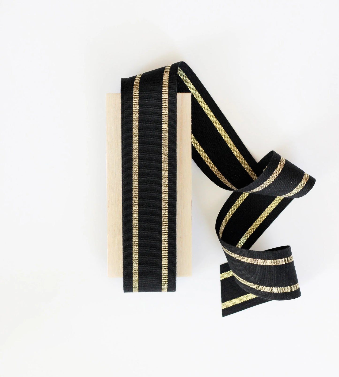 Striped cotton ribbon 1 ½” width - Wood paddle 10 yds