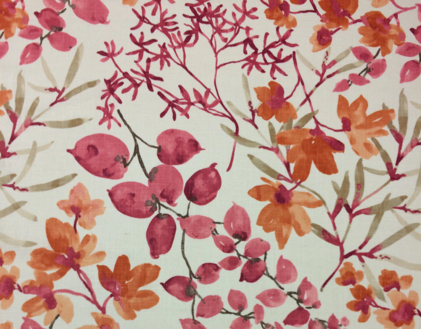 Orange Pink Floral Fruits Watercolor Blooms Linen - by the 1/2 yard