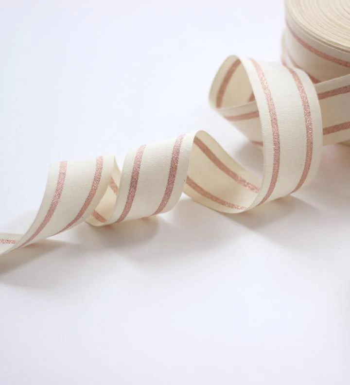 Striped cotton ribbon 1 ½” width - Wood paddle 10 yds