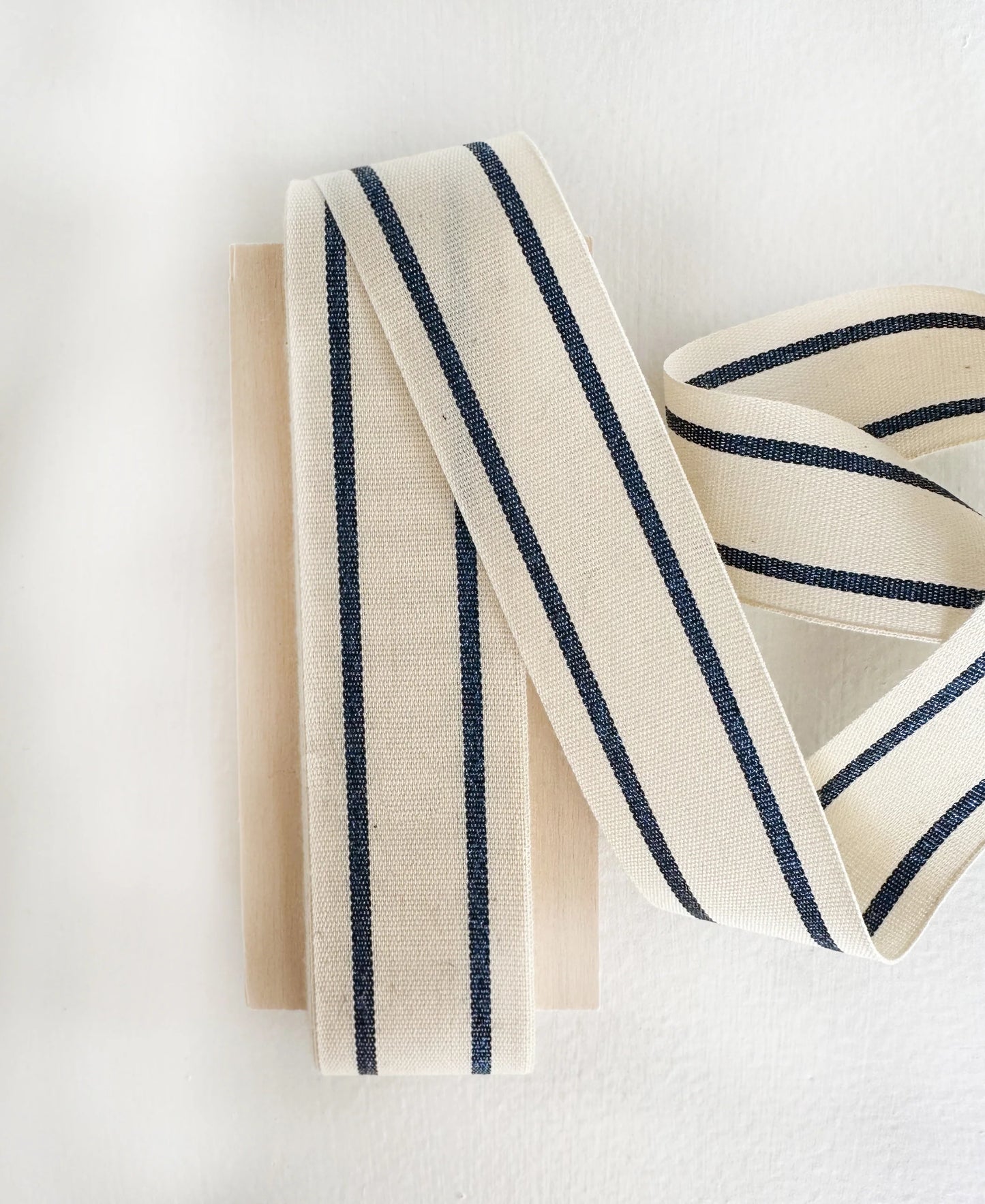 Striped cotton ribbon 1 ½” width - Wood paddle 10 yds