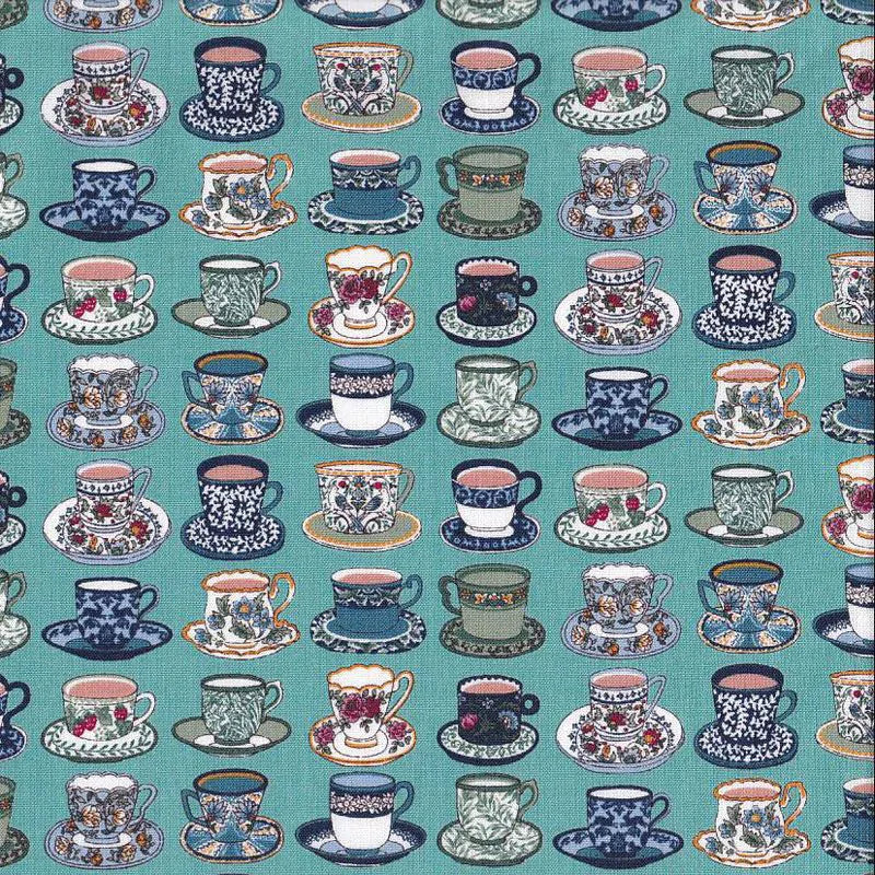 Kokka Art Nouveau Symphony Teacup Japanese Cotton Fabric by the 1/2 yard